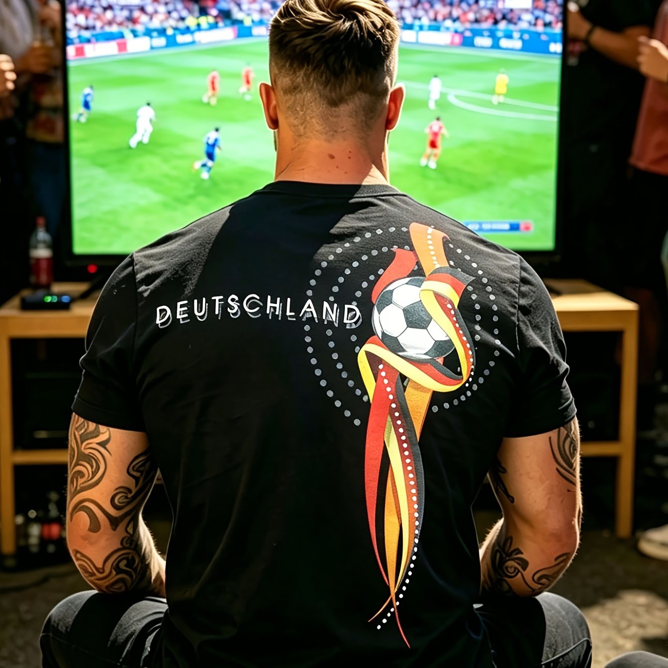 Image of Men's Deutschland Soccer T-shirt - Germany Fan Apparel With Back Print, Breathable Short Sleeve Tee Suitable Parties, Outdoor Wear & Casual Round Neck Shirt For Wear (machine Washable)
