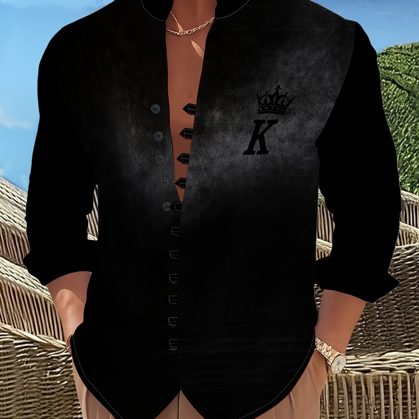 TEMU Men's Casual Fashion Long-sleeve Shirt, Stylish Design, Versatile For Parties And Commuting, Suitable As A Gift For