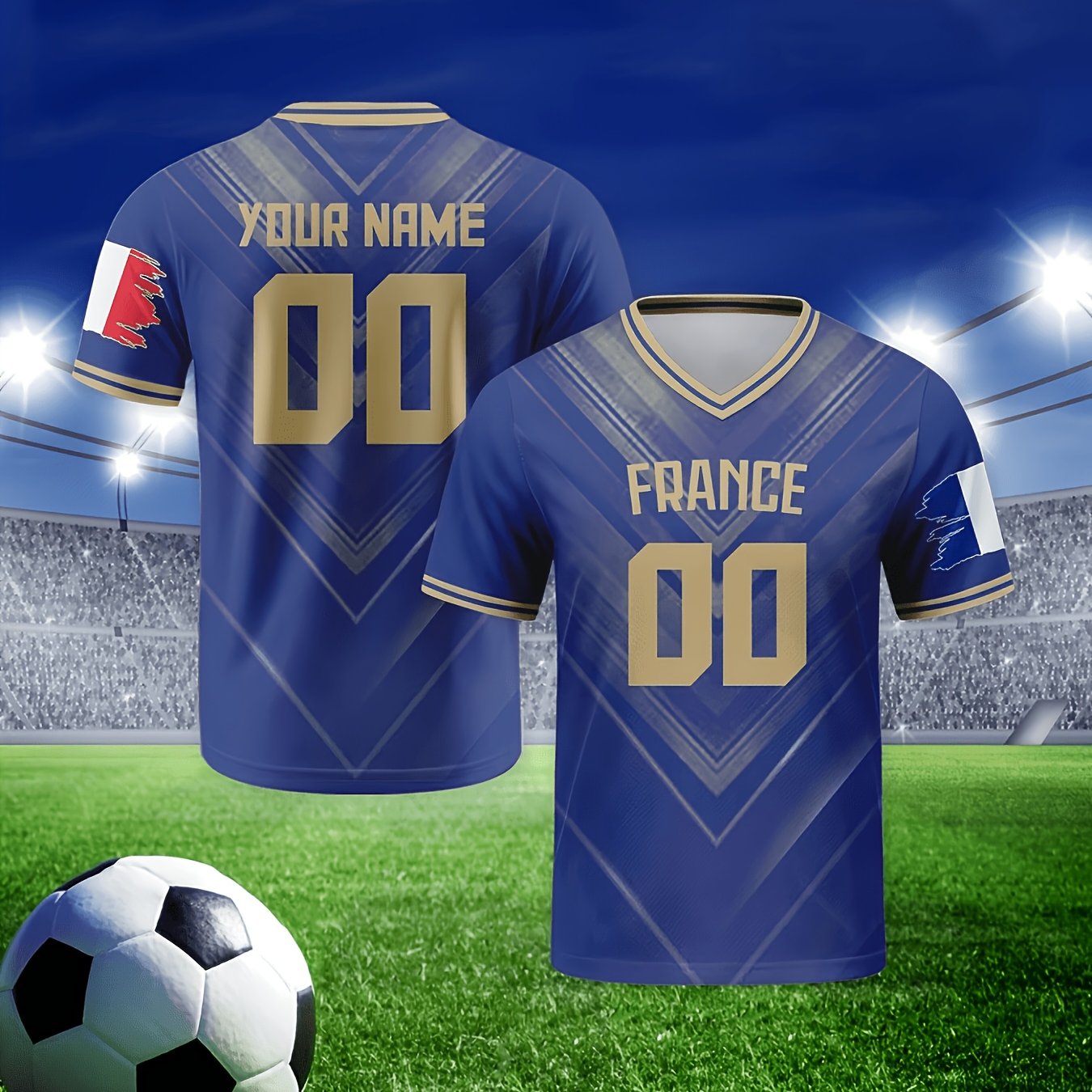 TEMU Men's Custom France Soccer Jersey, Personalized Name And Number Printing Available. V-neck, Slightly Stretchy, Quick-drying And Breathable,