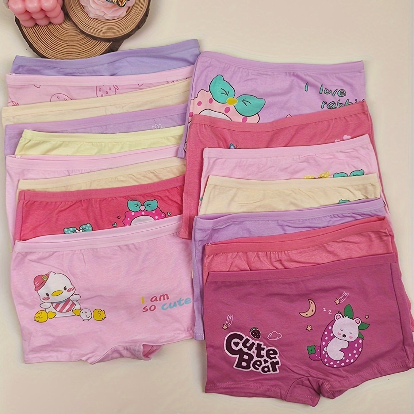 Image of Random 12-strip Pc Of Girls' Briefs, Cute Animal Patterns, Comfortable Soft Knit Fabric Underwear, Underwear Suitable For Sports