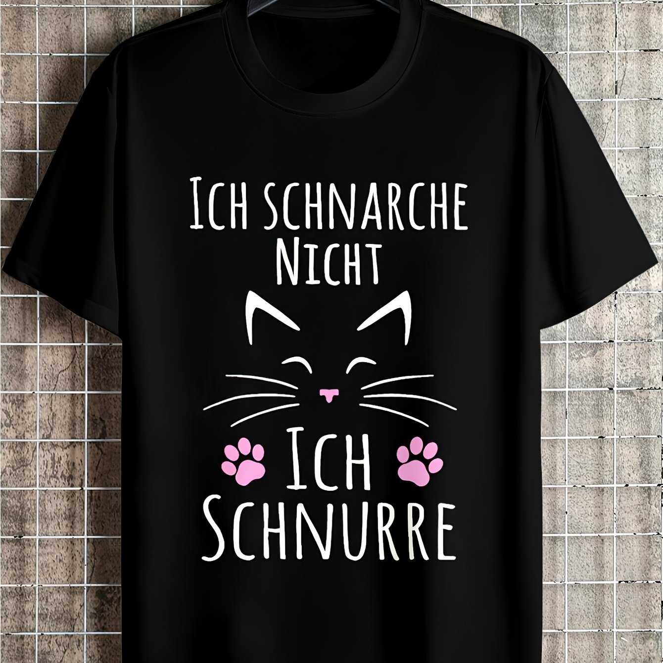 Plus Size Cat, 't Snore, I Men' Shirt, T-shirt With Round Neckline, , Crew Neck, Fabric, Geometric Pattern, Drop Shoulder, Short Sleeve, Perfect For Daily Casual Wear