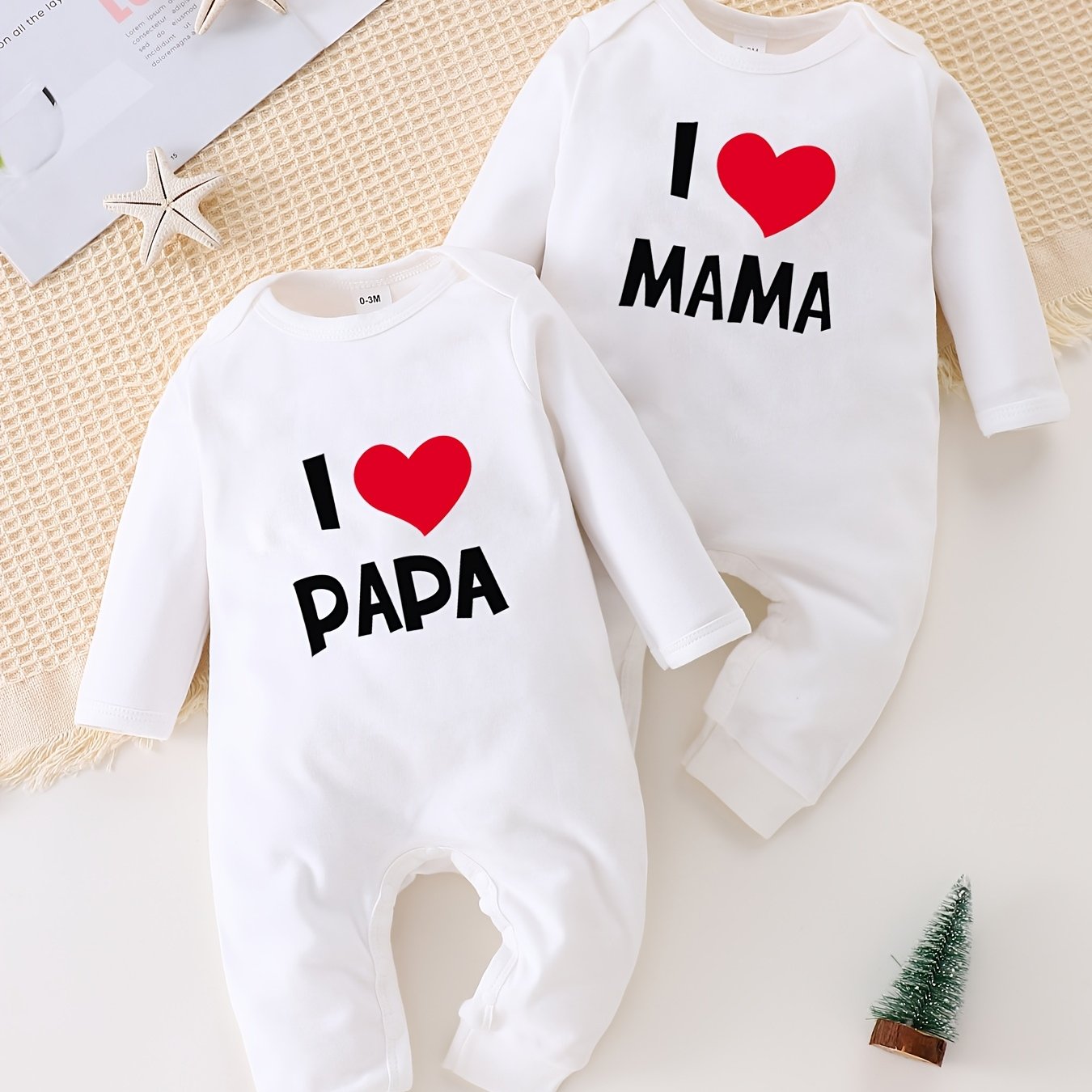 Image of 2026 Baby Onesie ", I Love Mom" Print Romper Solid Color Comfortable Crawling Suit Newborn Baby Onesie, 2-pc Baby Clothes, For Outdoor