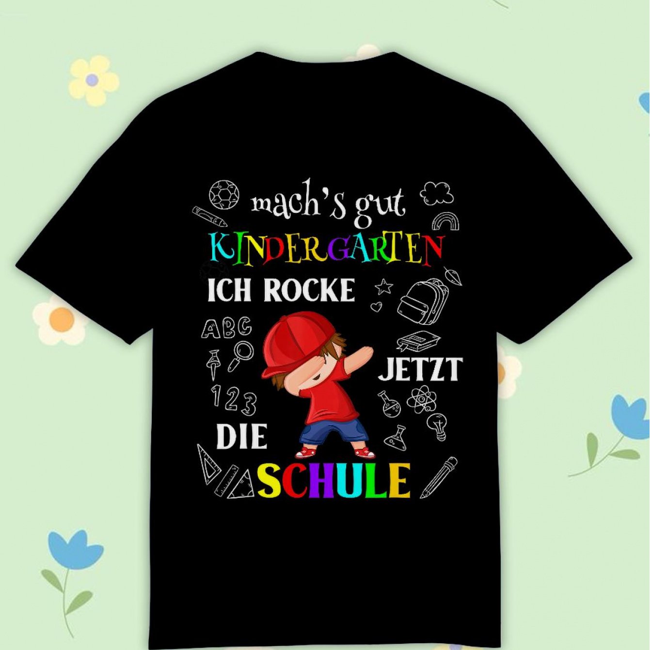 Image of Kids' T-shirt With German Text Gut Kindergarten School Black Comfortable Casual Crew Neck Tee For Boys And Girls T Shirt, 200g