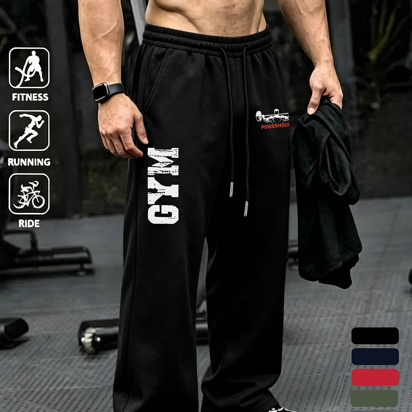 TEMU Men's All-match Pattern Print Drawstring Loose Casual Sports Long Pants, Spring/autumn Men's Outdoor Home Casual Trousers