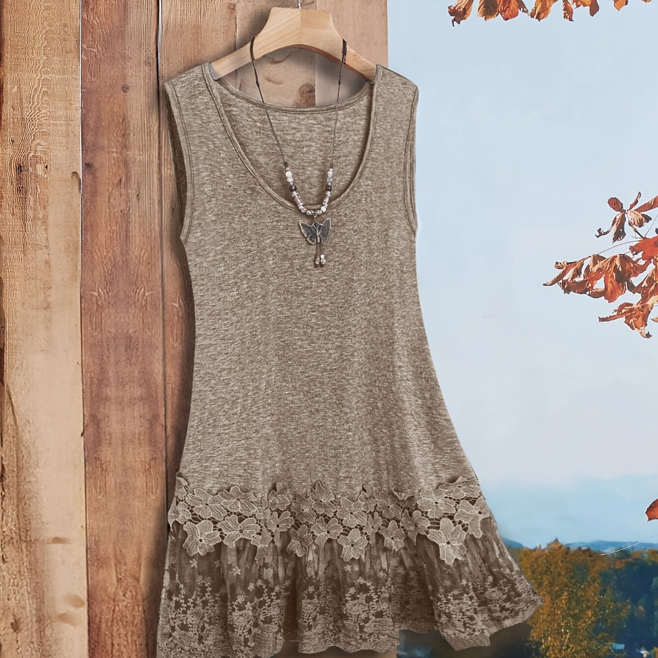Plus Size - Plus Size - Women's Plus Size Elegant Fashion Comfortable High-end Sense Vacation Commuting Versatile Double-layer Lace Trim Hem Vest Dress
