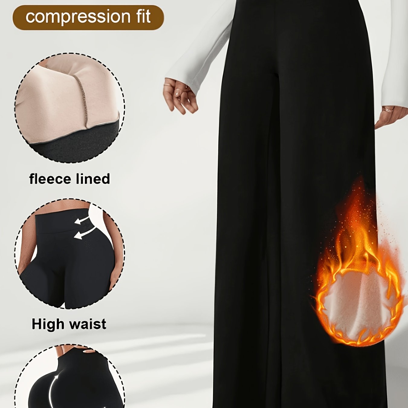 TEMU Women' Color Wide-leg Pants, Warm High-waist Straight-leg Trousers For Winter, Suitable For Daily Casual Wear, , Outdoor Skiing, Jogging, Or S,