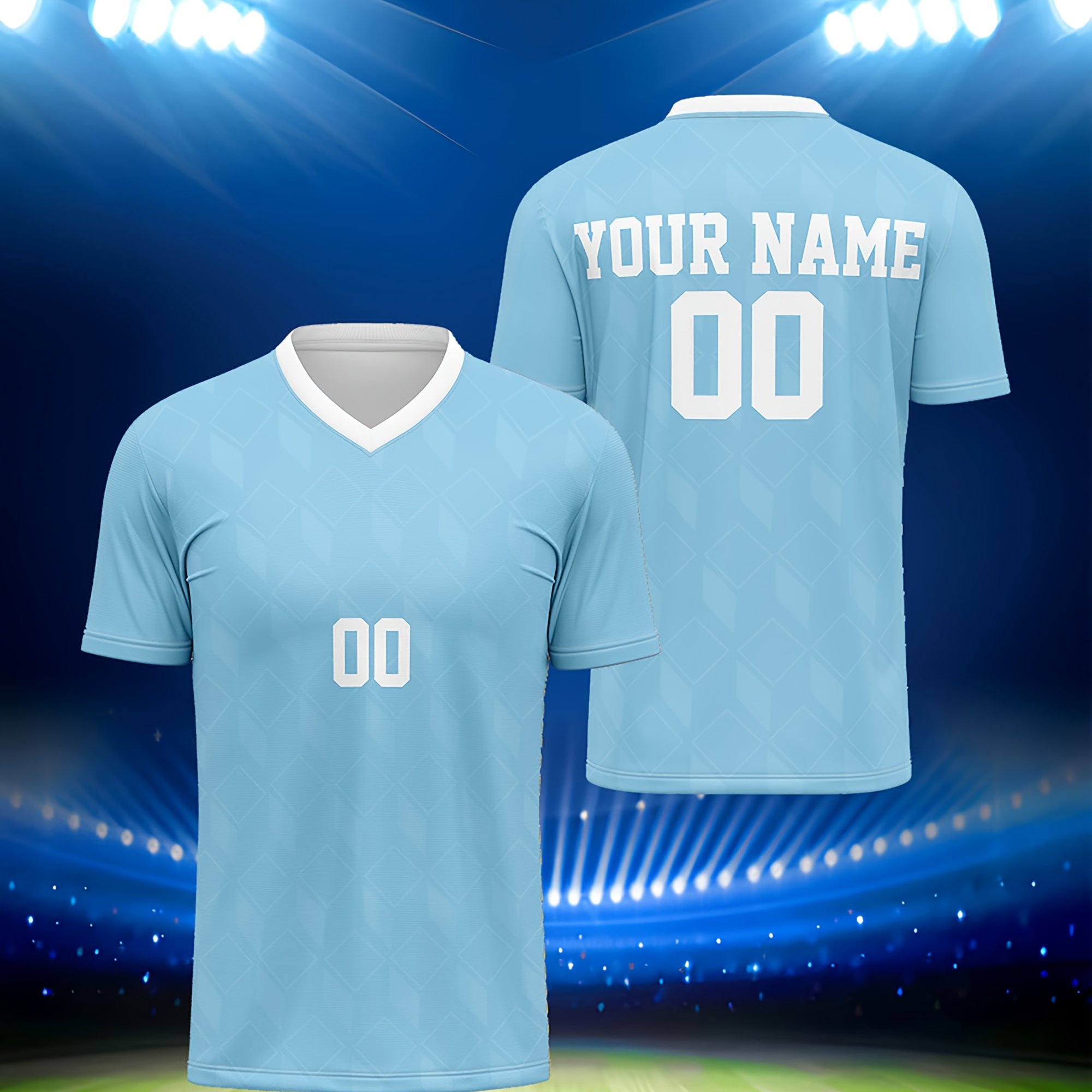TEMU Custom Name & Number V-neck Soccer Jersey - Breathable, Fit For Training & Casual Wear, Summer Parties & Outdoor Activities