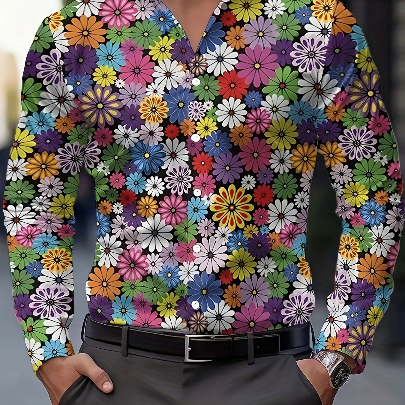 TEMU Men's Fashion Print Shirt Featuring A Retro From The 70s, Suitable For Casual Wear With Buttons And Long Sleeves. This Ethnic Style Shirt Is