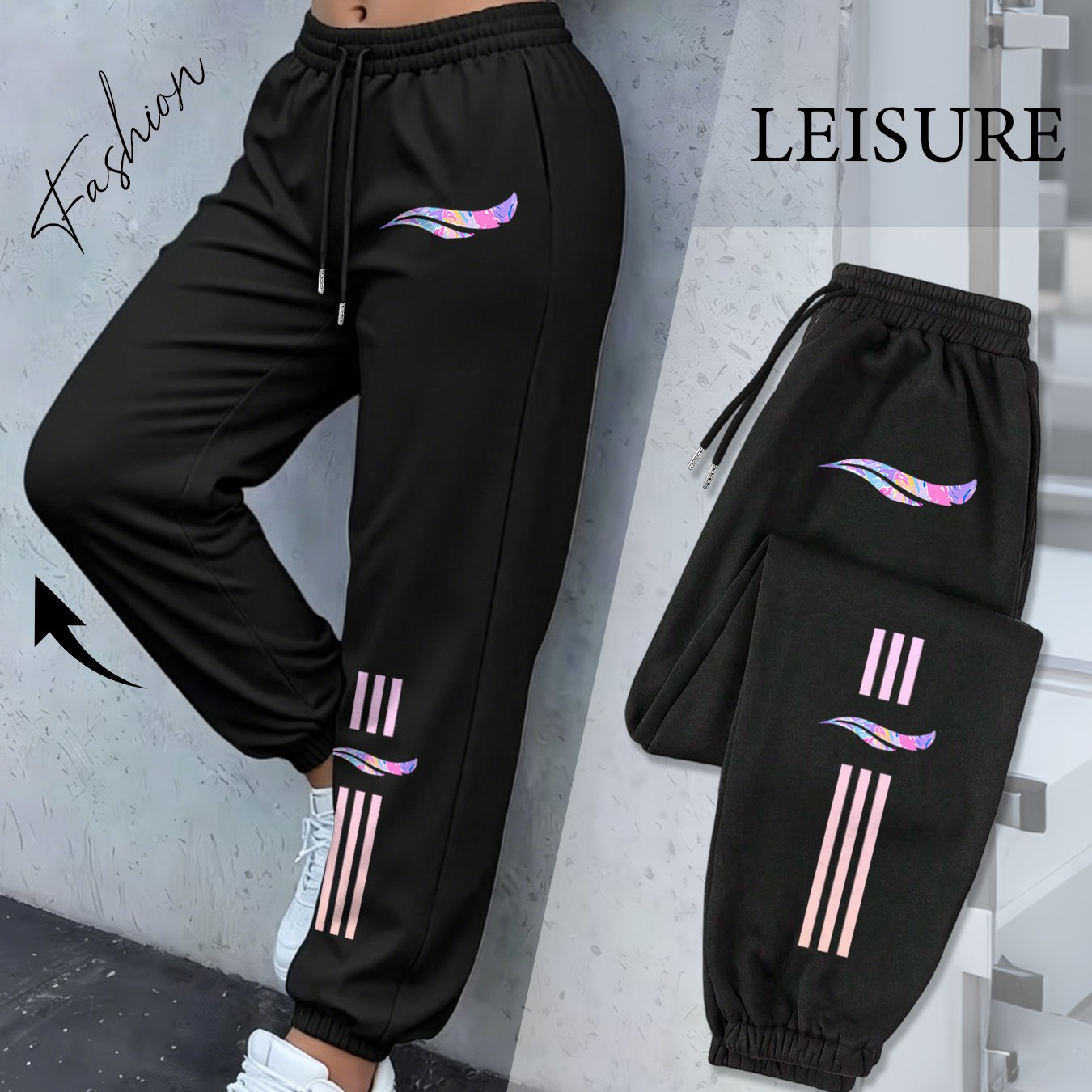 TEMU Women's Elastic Drawstring Ankle-cinching Joggers, Vibrant Long Pants, Loose Fit Street Trendy Casual Trousers