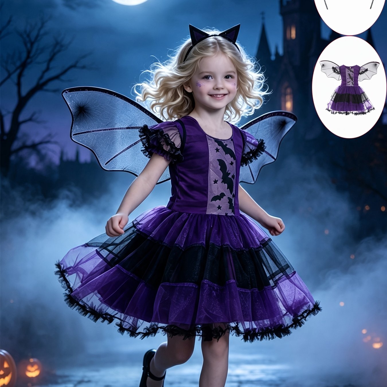 TEMU Halloween Costume Halloween Costume Girls' Princess Dress 3-piece Set (1 Princess Dress + 2 Accessories), Halloween Girl Costume, Kids' Costume,