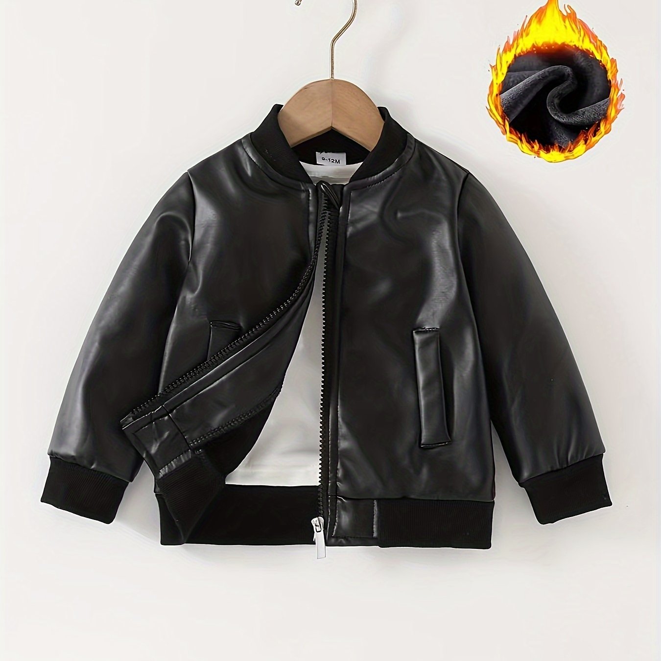 Fashion Cool Jacket For Children Under 3 Years Old, Suitable For Autumn And Winter, Windproof And Jacket, With Long-sleeved Zipper Closure At The Neckline And Solid Color Jacket Made Of Material