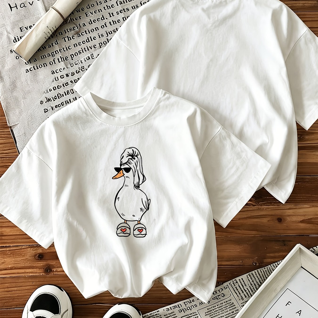 Spring/summer Short Sleeve T-shirt With Cartoon , Women's Casual Drop Shoulder Loose Fit, Perfect For And Summer Style, Great As A Fun Gift Option