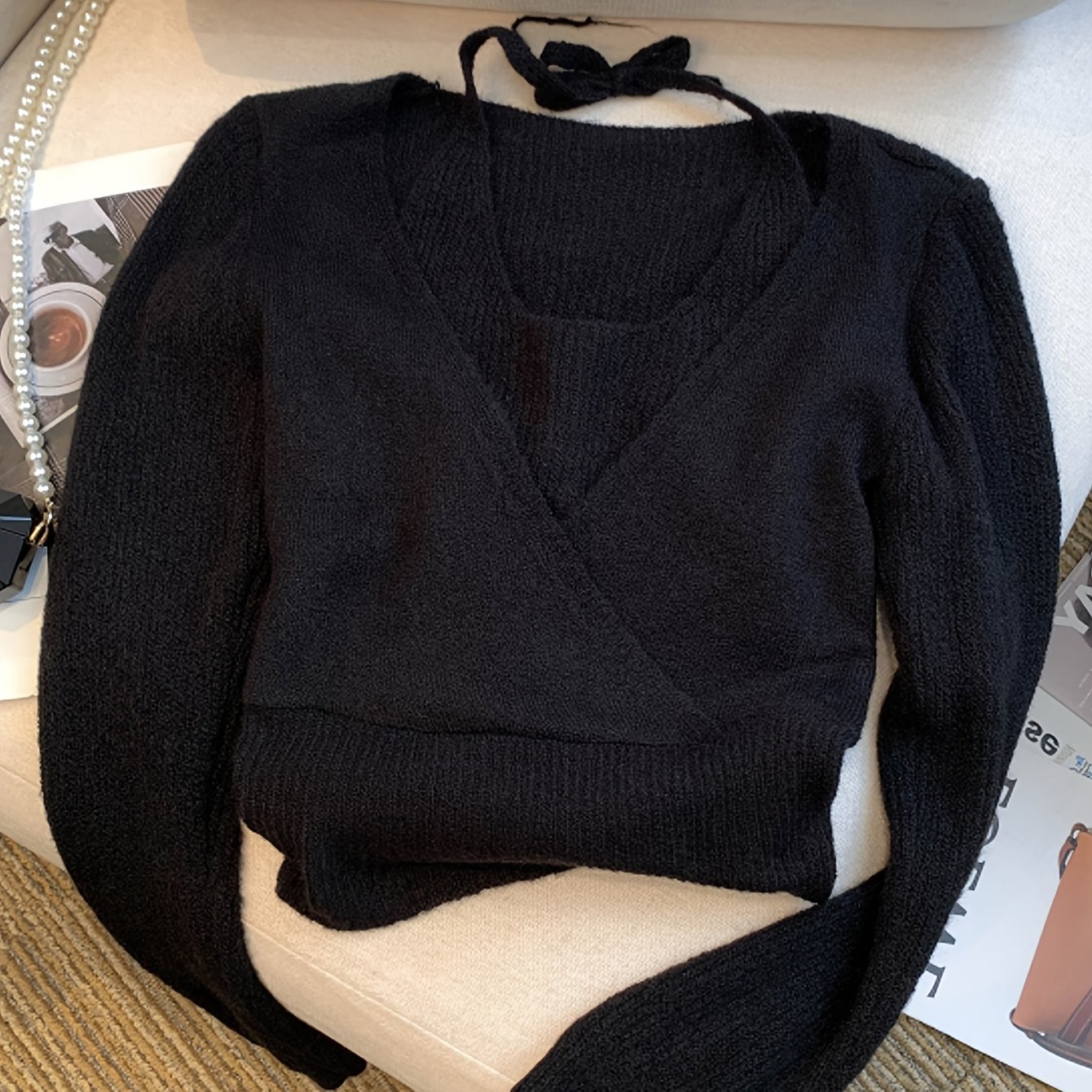 TEMU Nouveau pull de créateur automne/hiver à col ras du cou de cou, , look 2-en-1, coupe ajustée, couche de base
