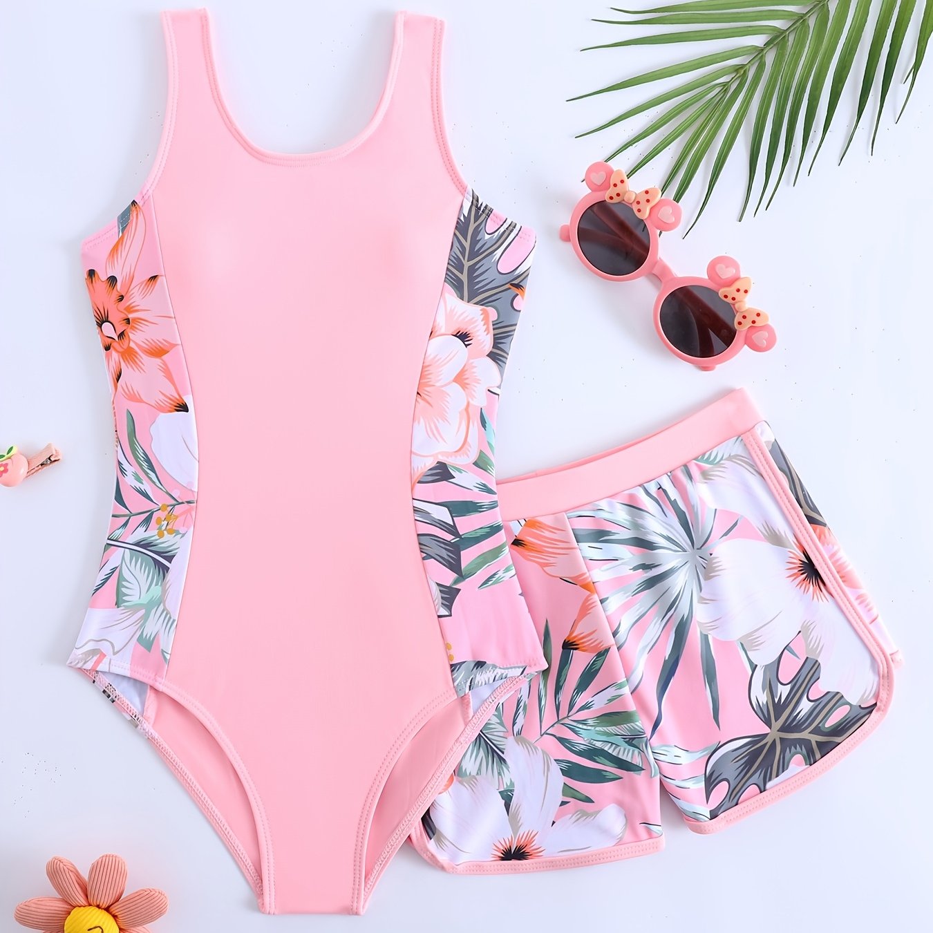 Girl's Swimsuit With Shorts, Suitable For Beach Holidays During Holidays Swimming Pool