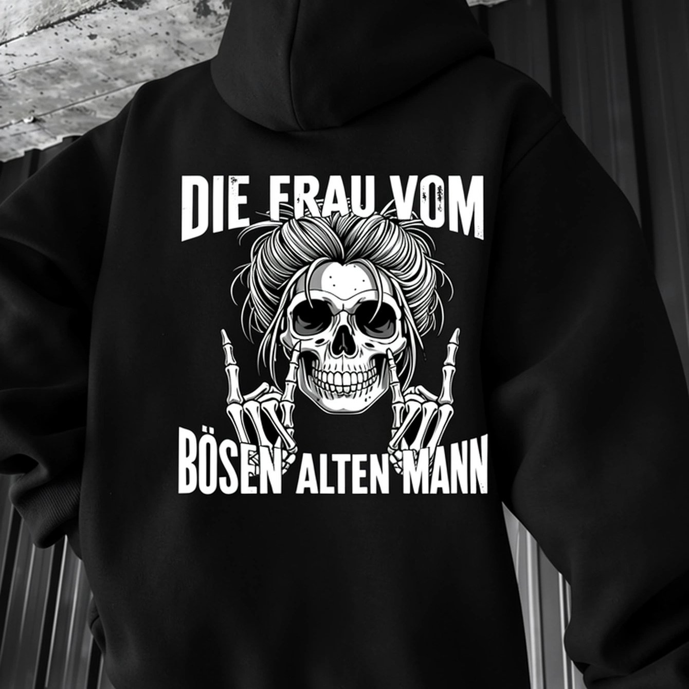 Image of The Woman Of The Evil Old Man Skull Graphic Hoodie Black, Unisex Graphic Hooded Sweatshirt, Long Sleeve Sweater, Streetwear, Relaxed For Fall Winter, Daily Wear, Travel And Outdoor Activities