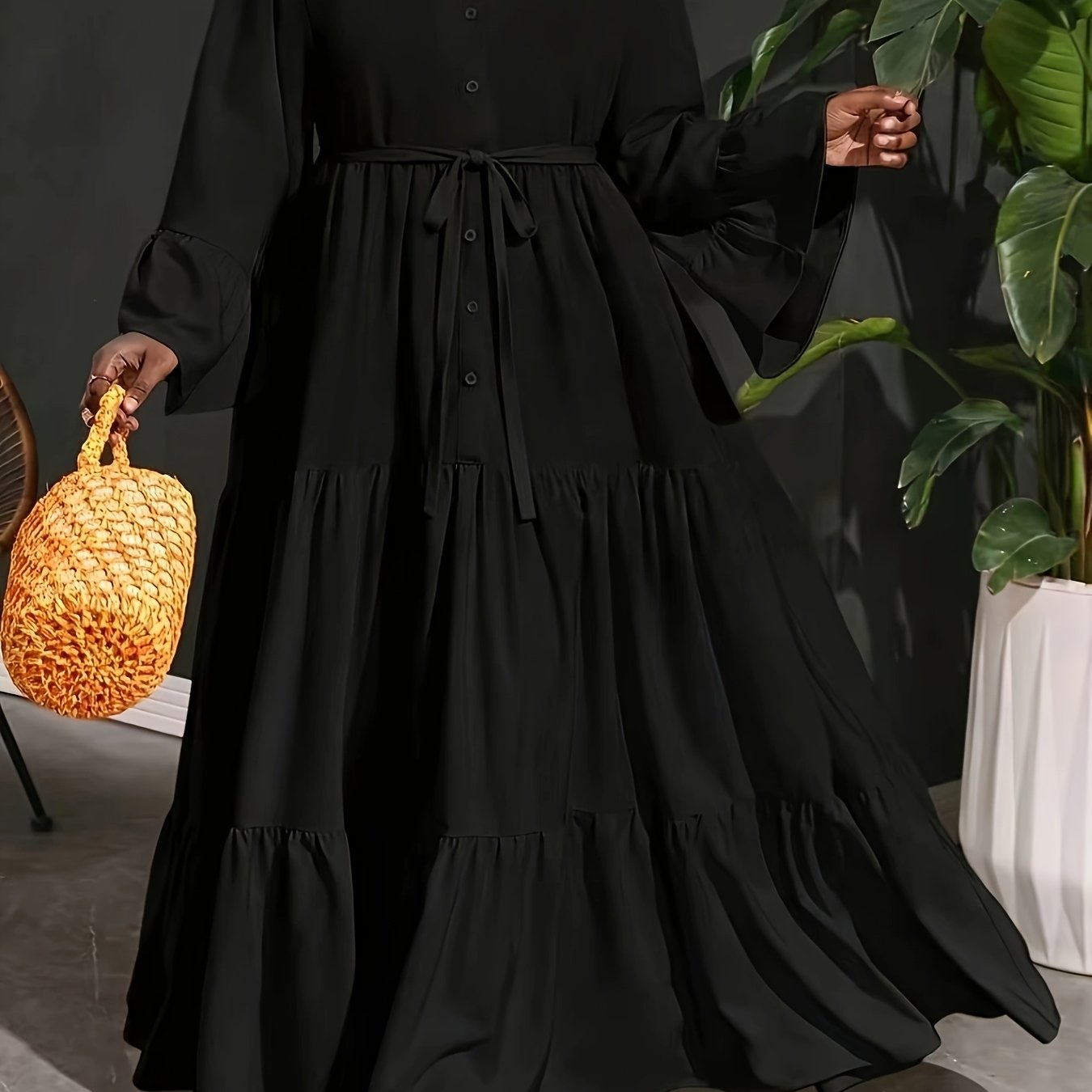 Plus Size - Ladies Fashion Waist Belt Casual Dress