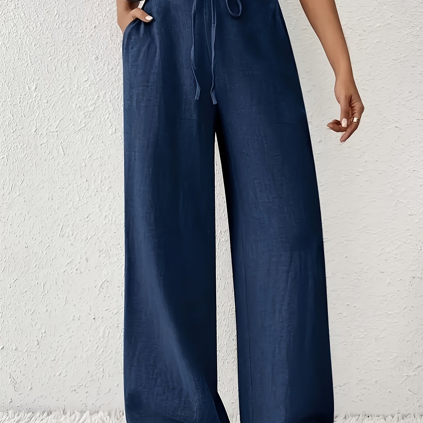 Image of 2026 Spring/summer New Arrival Women's Casual Comfortable And Fashionable High-waist Straight-leg Wide-leg Pants With Pockets