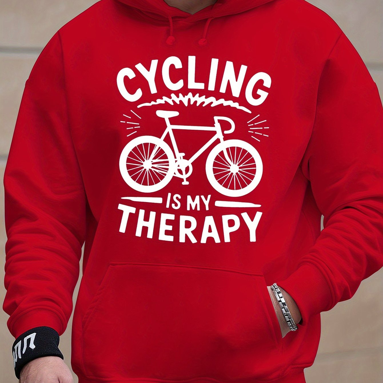 TEMU Men's "cycling Is " Graphic Hoodie - Velvet-soft Fleece-lined Sweatshirt With Bicycle Print, Casual Pullover, Regular Fit Long Sleeve Cycling