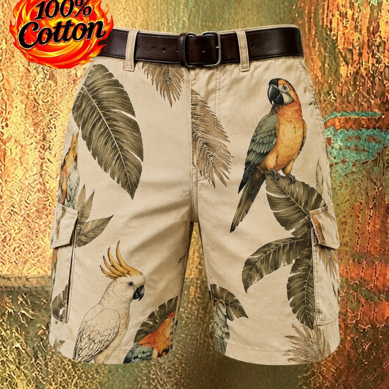 Image of 2026 Men's Fashion Tropical Printed Cargo Shorts, Vibrant Animal Patterns, Multi-, Stylish Casual Look, Perfect For Summer , Comfortable Fabric, Lightweight And Breathable