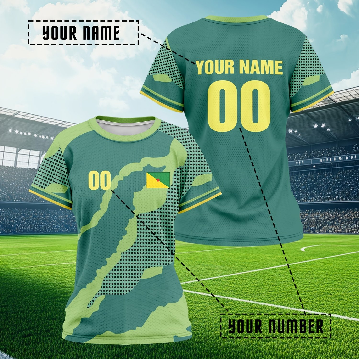 TEMU Maillot de Football Personnalisé Française Sud-Américaine - T-shirt Femme Confortable, Respirant et Séchage Rapide pour Entraînement, Fitness et