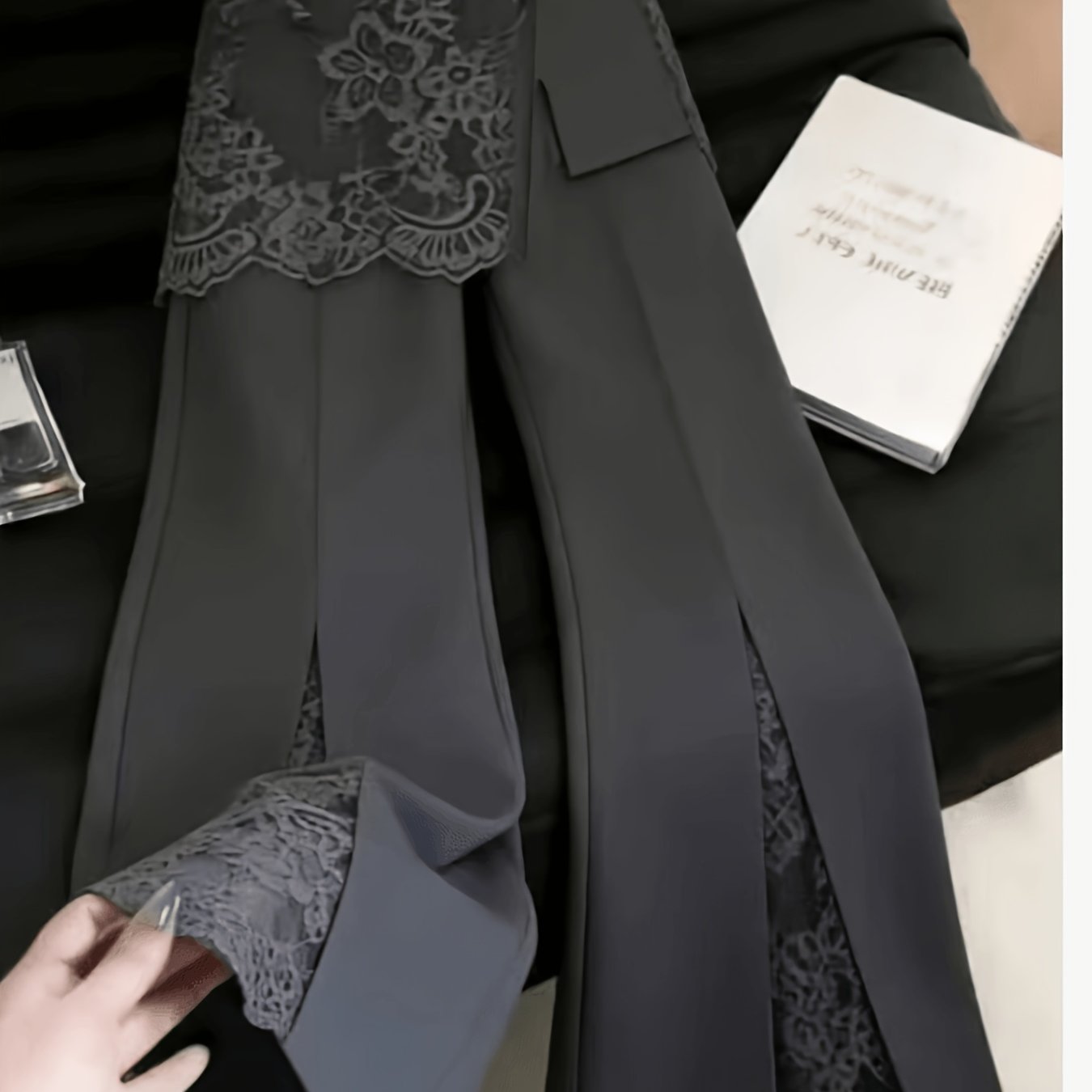 TEMU Women's Elegant Lace Side Slit Flare Trousers, Women's Pants [zllz]