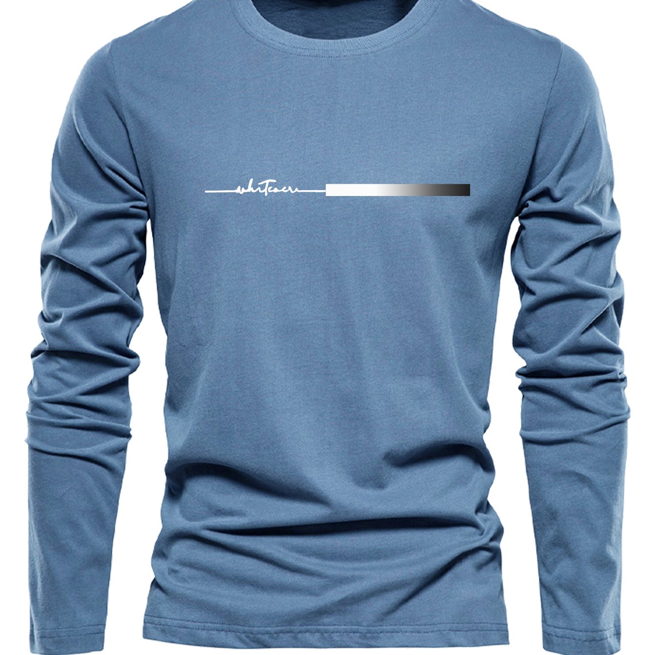 Image of Men's 100% T-shirt, Neck Long Sleeve, Minimalist Print Design, Tee, Comfortable And Versatile Top