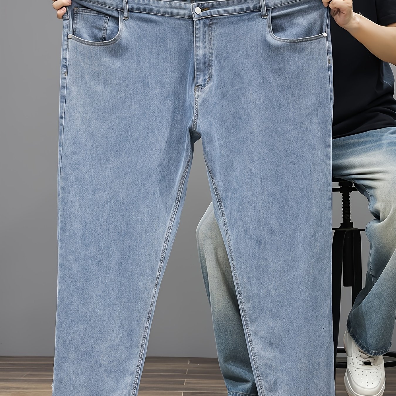 Men's Plus Size Wide Leg Straight Leg Jeans - Oversized Loose Fit Big & Tall Denim Pants, Machine Washable Suitable For Tall Men, Spring Summer Casual Wear, Blue (), Plus Size