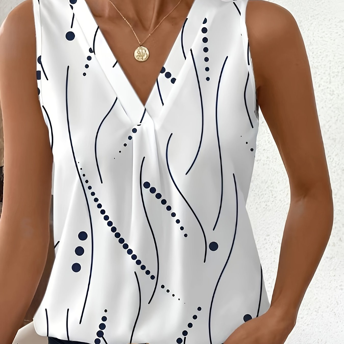 Image of Women's Sleeveless V-neck Polka Dot Printed Blouse