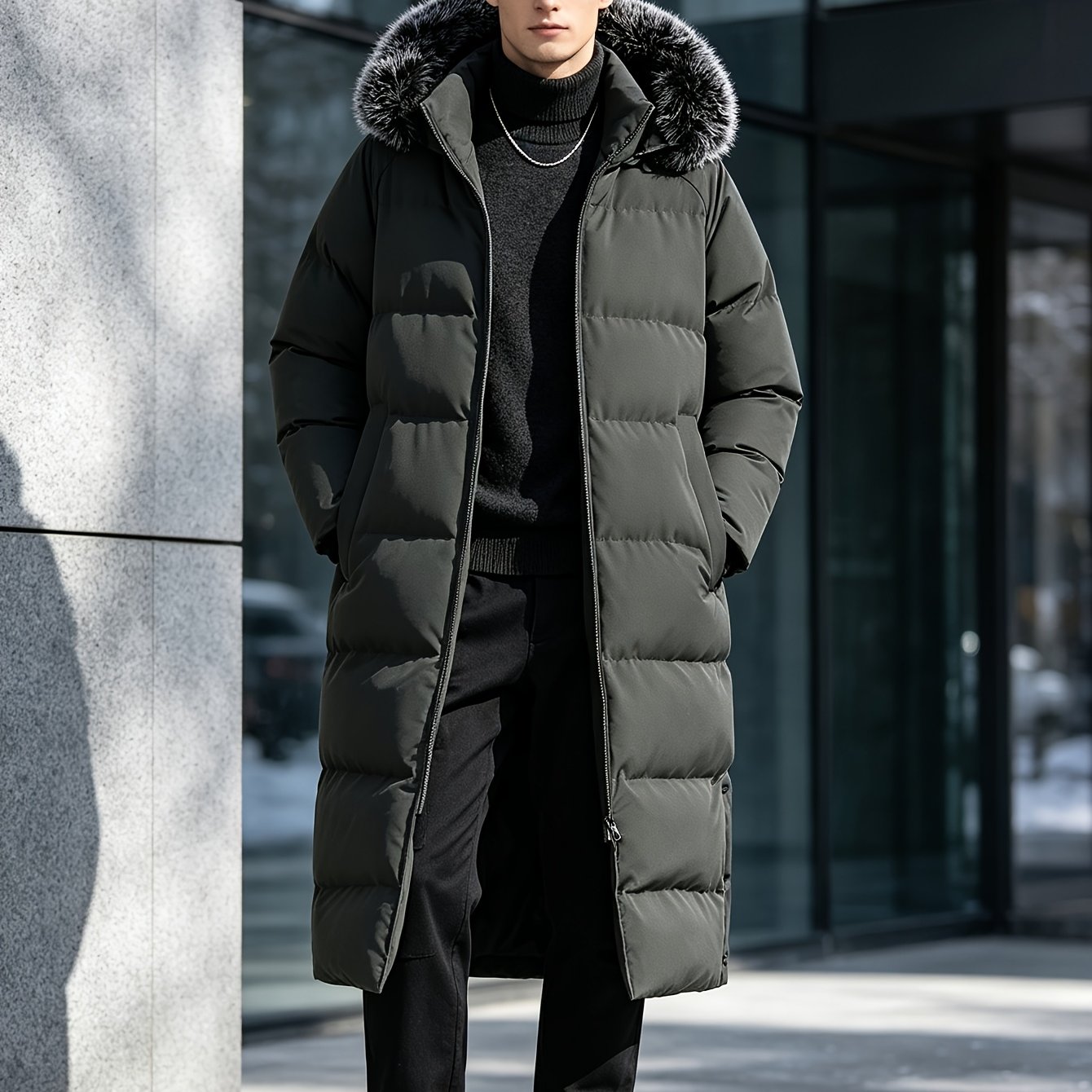 Men's Casual Winter Jacket with Hood and Collar
