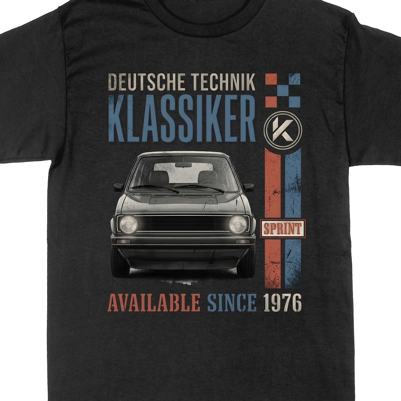 TEMU Vintage Car Tee Retro Hatchback Wireframe Outline Drawing S-3xl 180g Soft Cotton Crew Neck Mens