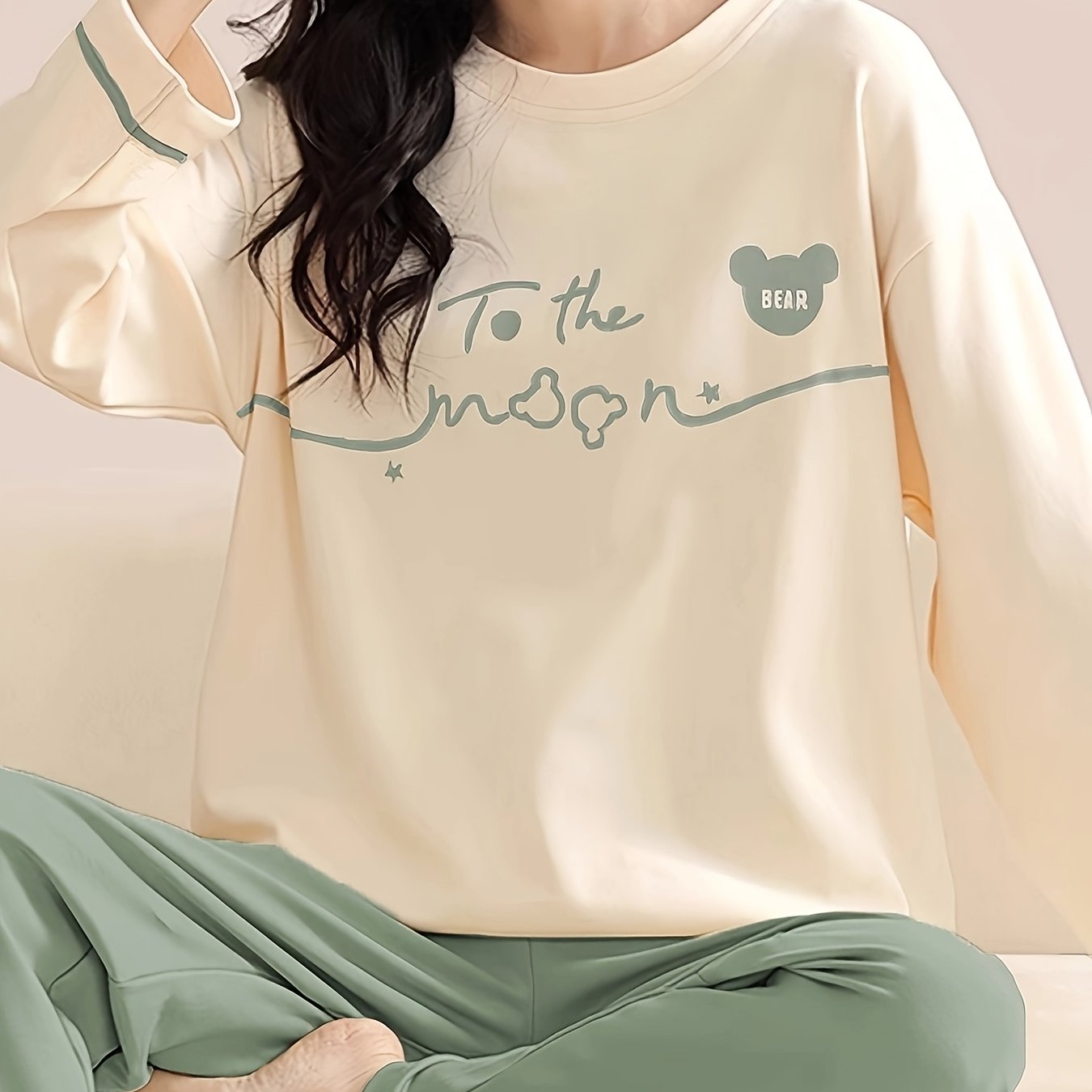 Image of Spring/autumn Cartoon Pattern Pajama Set, Casual Comfortable Outerwear Set, For Teenager, For Teenager
