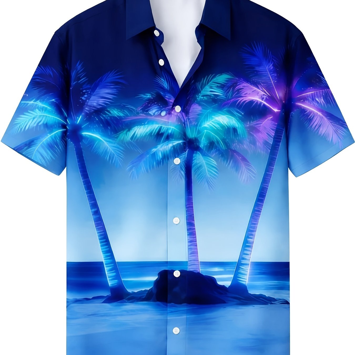 TEMU [print Design - Not Textured] Men's Coconut Tree Print Collar Short Sleeve Style Hawaiian Casual Fashion Daily Versatile Shirt, Plus Size
