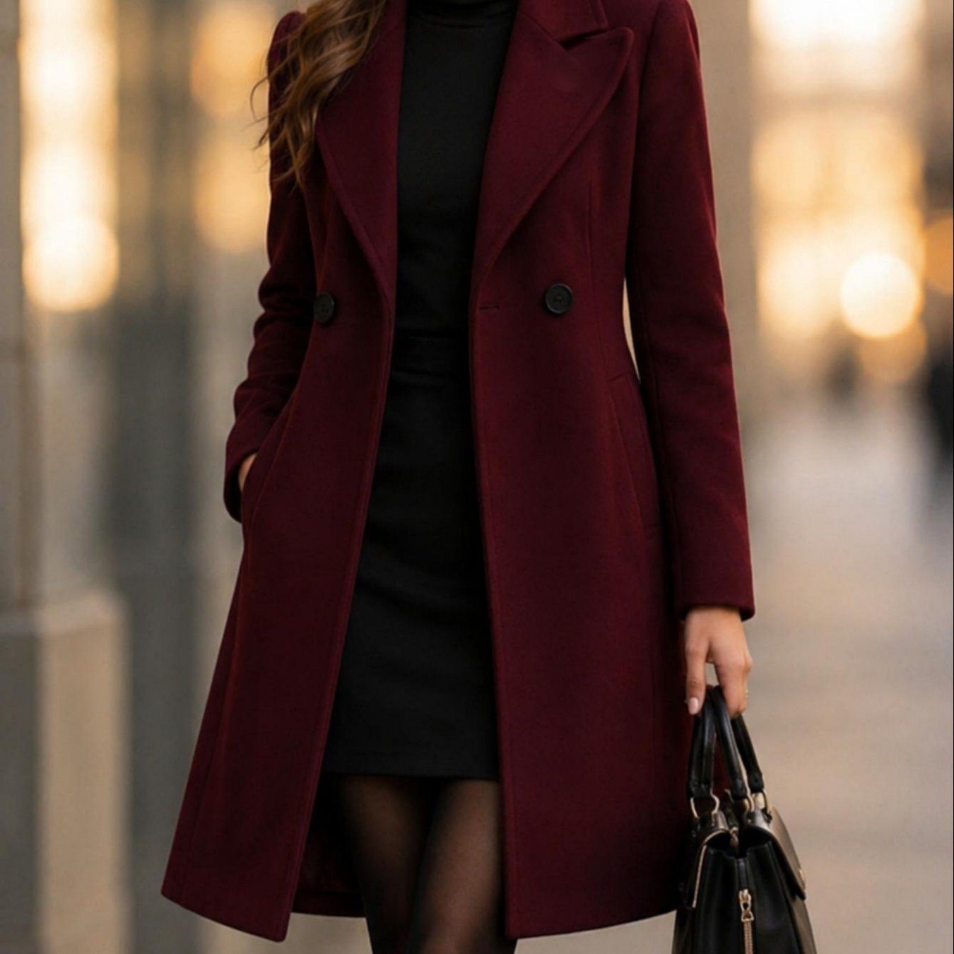 TEMU Women's Autumn Winter Blazer Collar Long Sleeve Double-breasted Coat Z270