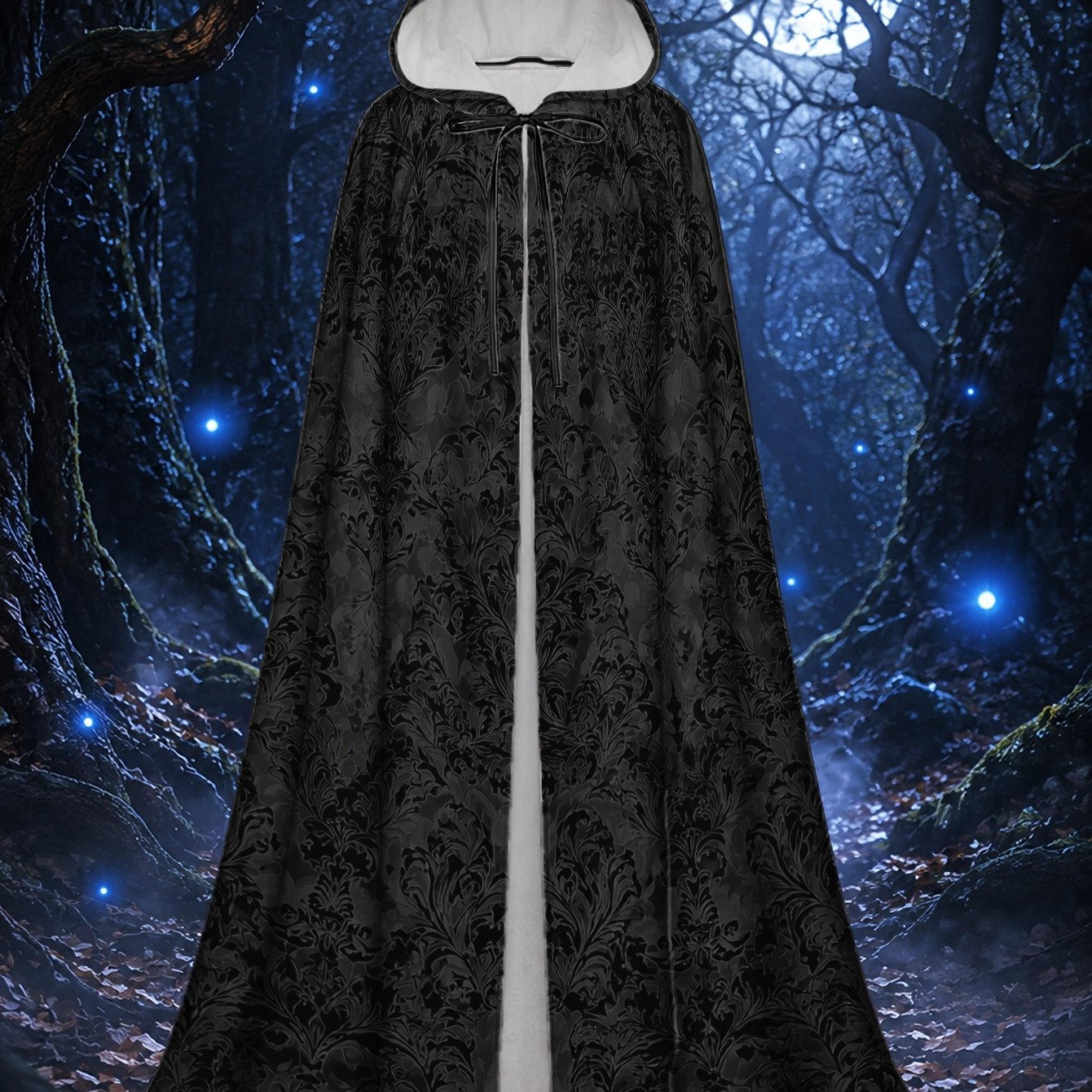 TEMU 1pc Long Hooded Witch Robe With Floral Motif Pattern For Men And Women, Polyester Cape For Halloween Haunted Nights, Christmas Cosplay Parties,
