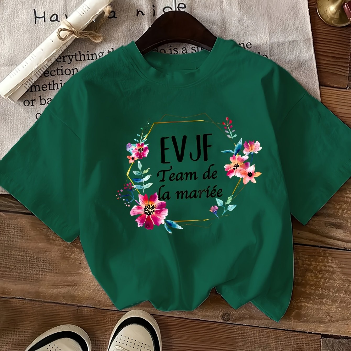 TEMU T-shirt décontracté à col rond pour femme "EVJ Team de la Mariée" - Vert colorées, manches courtes, à toute l'année, parfait pour ou les tenues