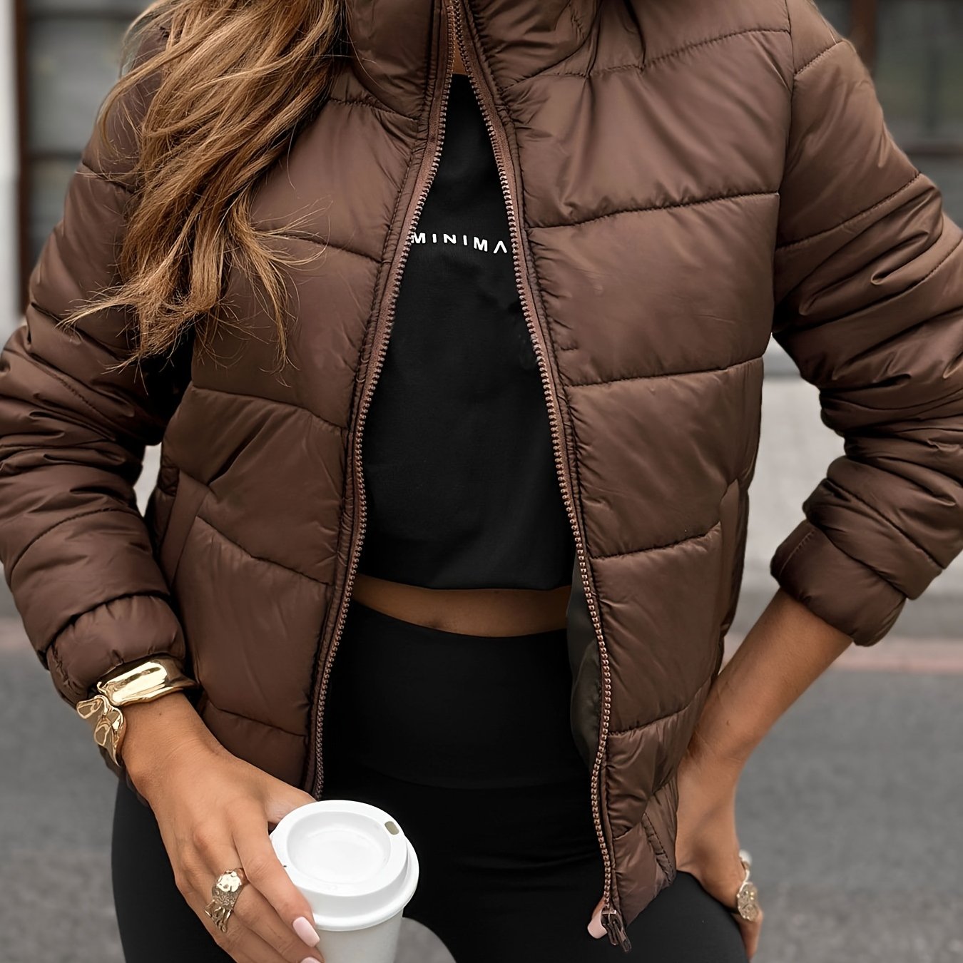 E-shop Damen Steppjacke Schwergewichts-Mantel – Dicke Winterjacke, durchgehender Reißverschluss, lockere Passform, – Nicht dehnbare Oberbekleidung für