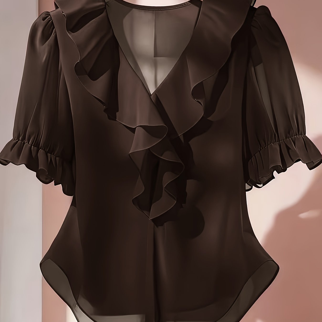 TEMU Top casual elegante da donna in chiffon semi- con volant