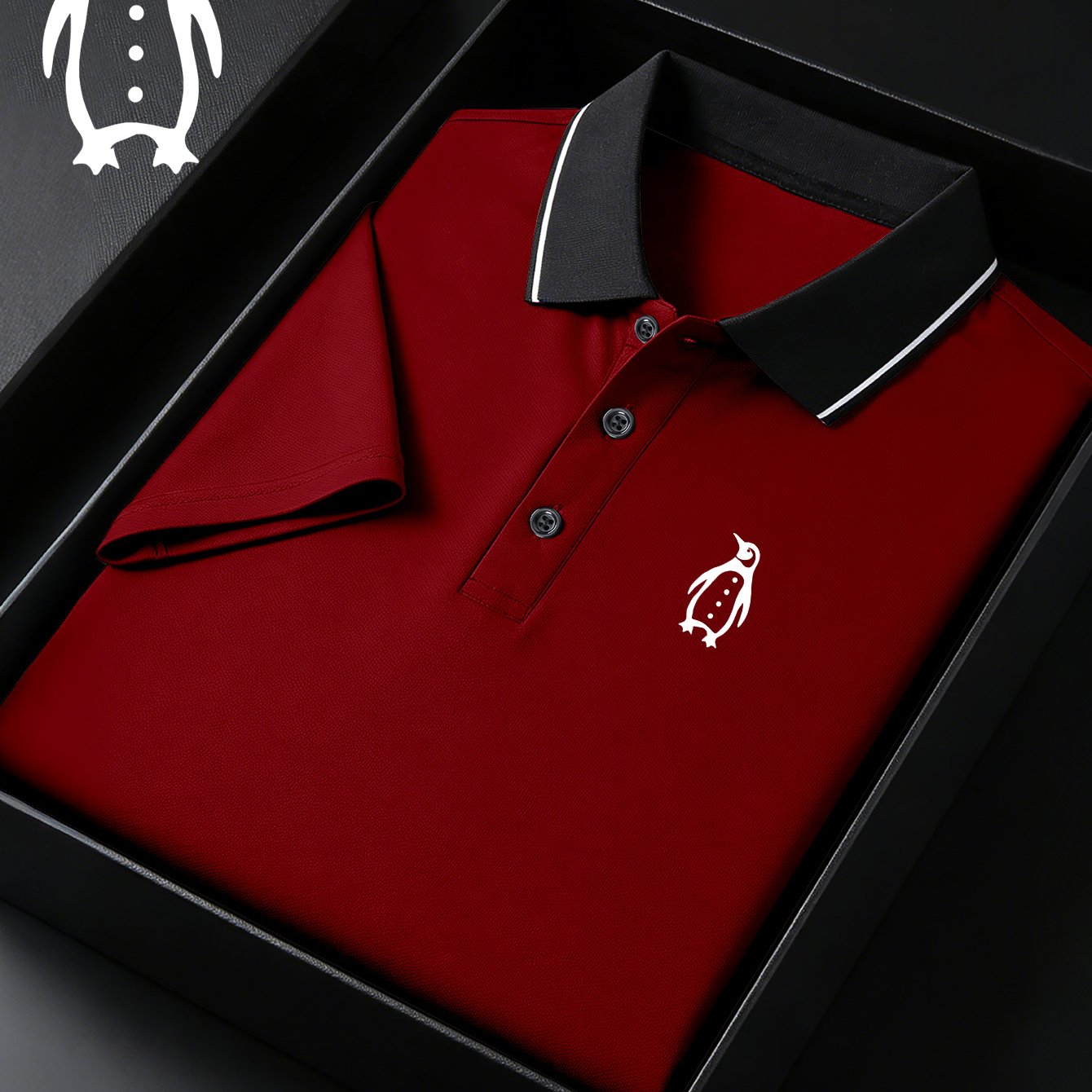 TEMU S8 Quick-dry Men's Golf Shirt, 3292 Penguin Gentleman Print, Light Luxury Contrast Collar, High-quality Durable Non-pilling Fabric, Sports