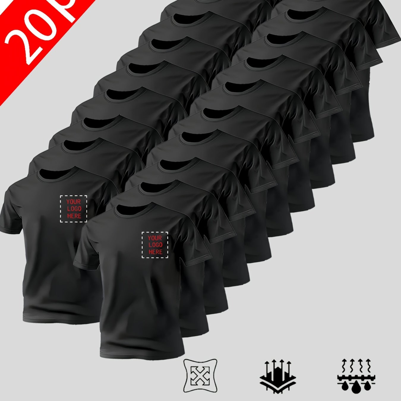 TEMU 20pcs Set Of Customizable Print Men's T-shirts | Casual Crew Neck Short Sleeves, Comfortable Fabric, Geometric Patterns, Perfect For Summer And