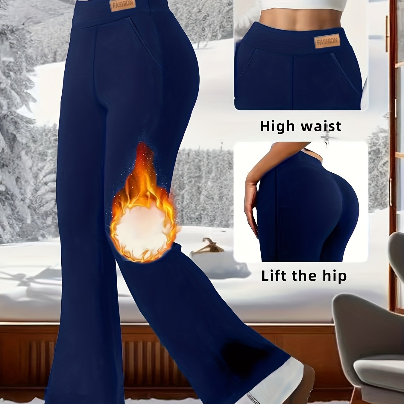 TEMU Women's Fleece-lined Micro-flared Shark Pants - Worn Outside, For Parties, Leisure, New Autumn And Winter High-waisted Horseshoe Pants, Casual
