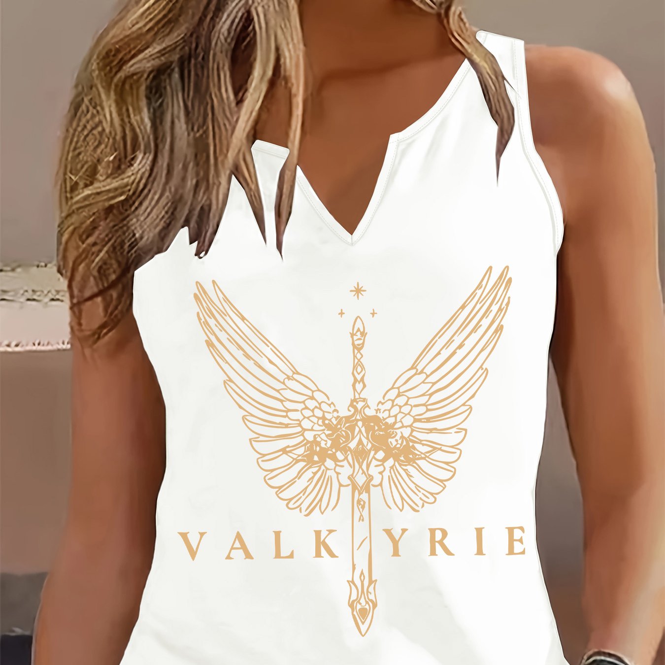 TEMU 5.3 Women's Top, Printed -neck Tank, Versatile And Cool Women's Top For Spring And Summer