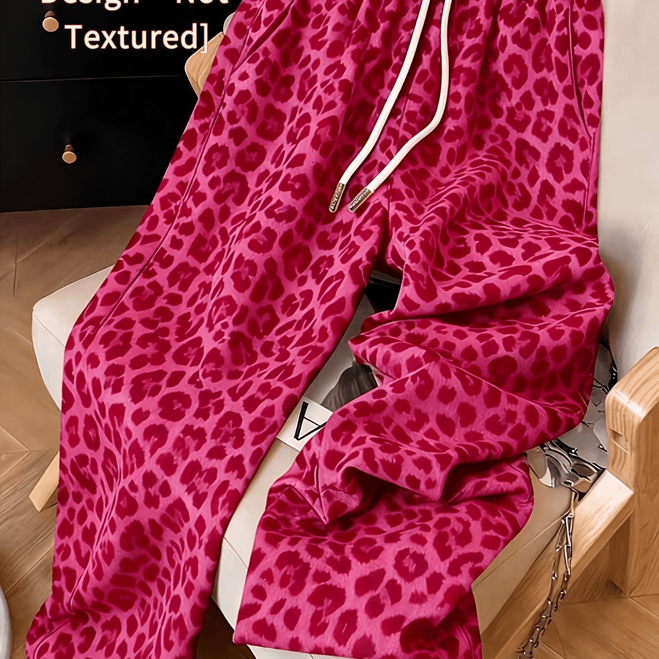 TEMU [printed Design - Not Textured] Spring Summer Casual Leopard Print Wide-leg Pants, Machine Washable Wide-leg Trousers Suitable For