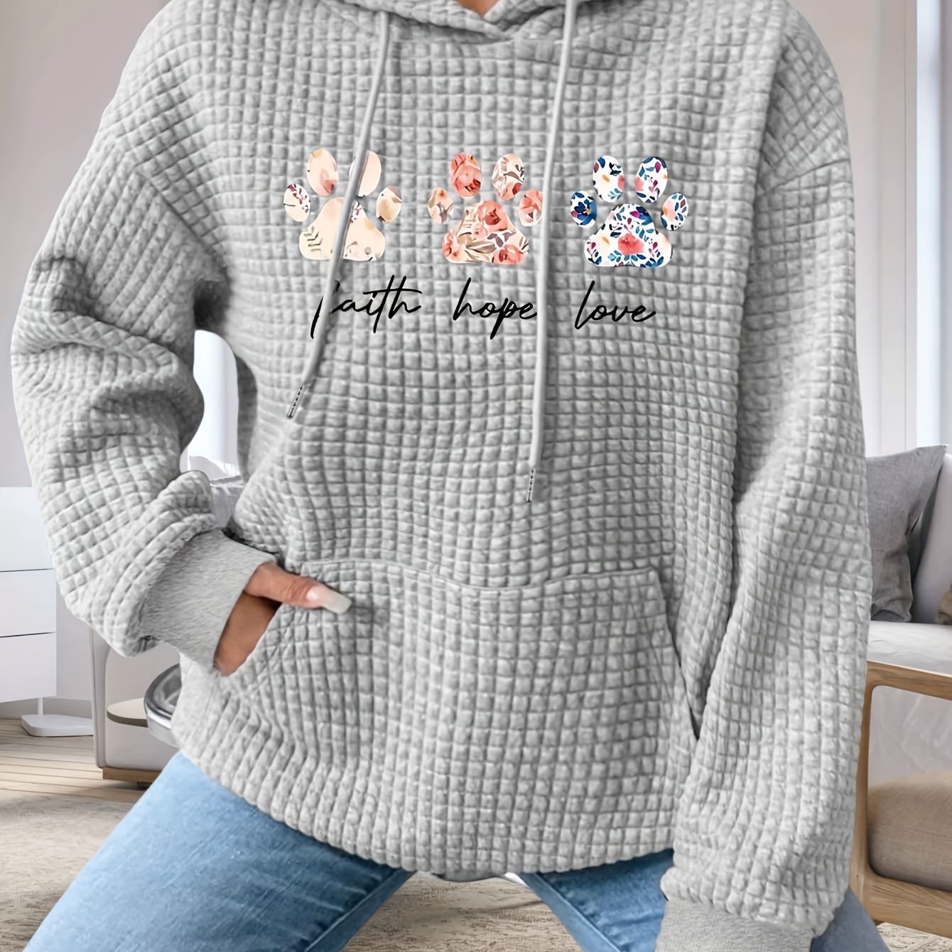 TEMU Sweat à capuche avec imprimé graphique, sweat décontracté à capuche avec cordon de serrage pour et , vêtements pour femme