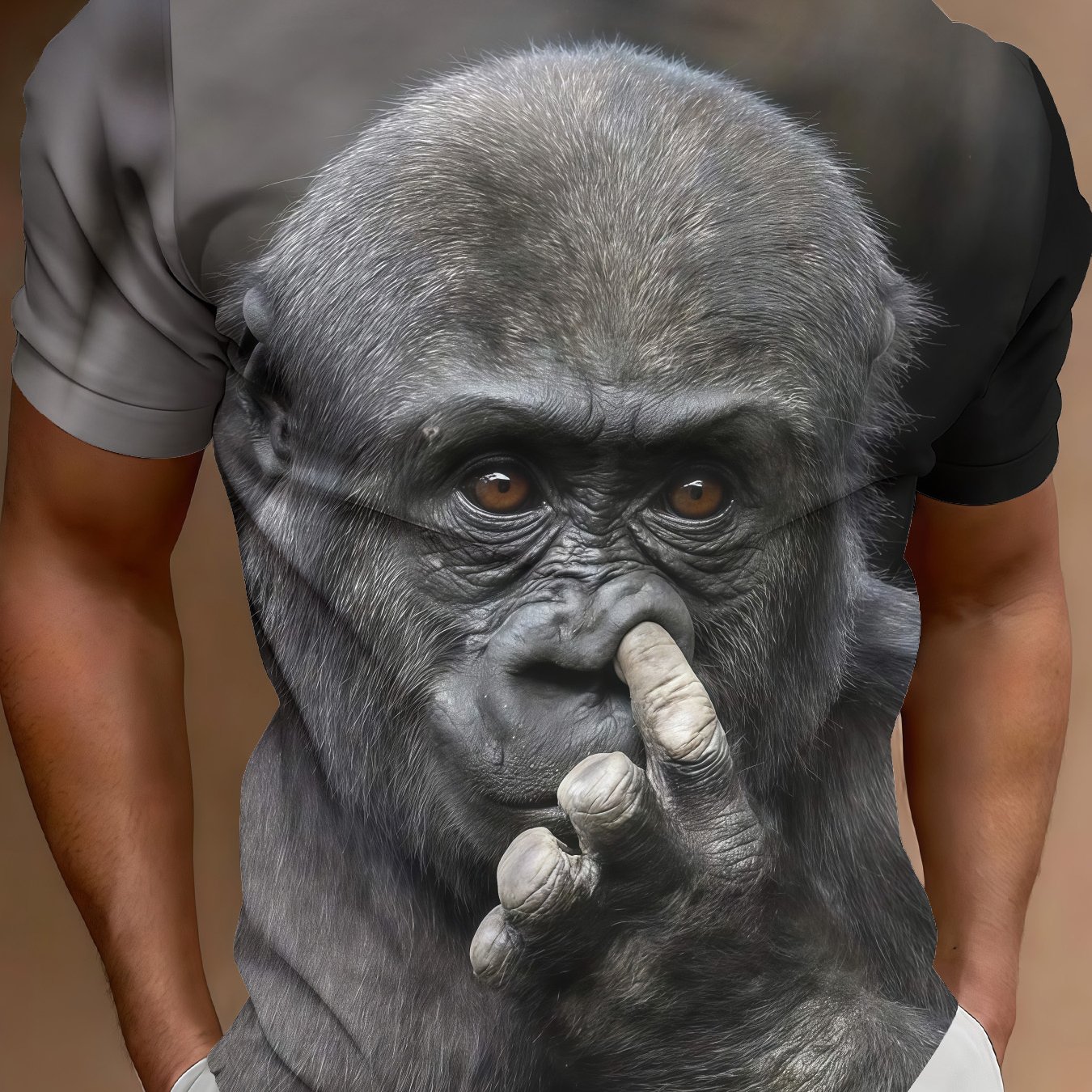 TEMU New Summer Style T-shirt With Fun Gorilla Pattern, Short-sleeved Design, Comfortable And Breathable, Trendy Men's Casual Fashion Top