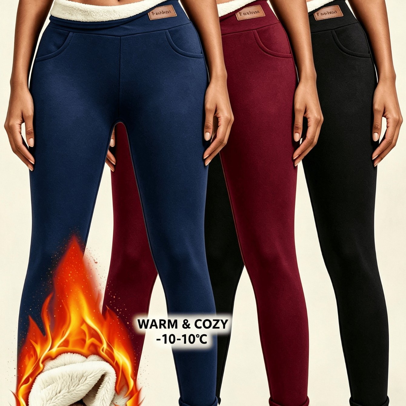 Image of 3pcs Women's Winter Lined Slim Pants With Labels, 24 Hour Long Lasting , Comfortable Waistband With Pockets, Friendly Versatile Lounge Pants, Popular Christmas Apparel