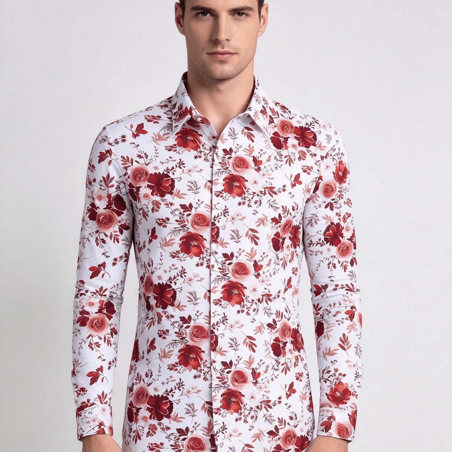 TEMU Men's Fashion Slim Fit Long Sleeve Collared Shirt, Print , Suitable For Vacation And Outdoor Wear