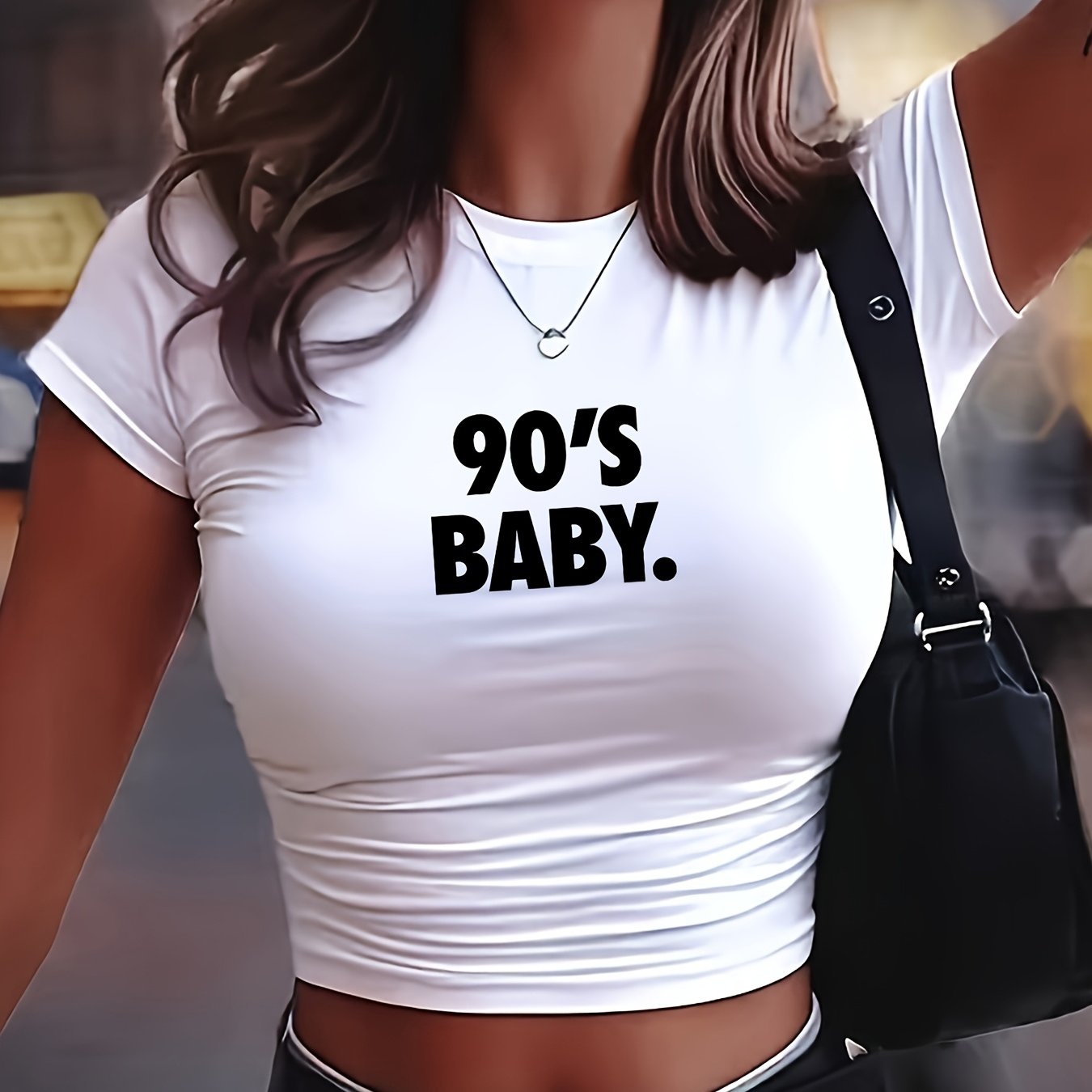 TEMU /summer Short Sleeve Bodycon T-shirt, "90s " Nostalgic Creative Print, Pure Desire American Versatile T-shirt, Sexy Y2k Design Stylish Outing
