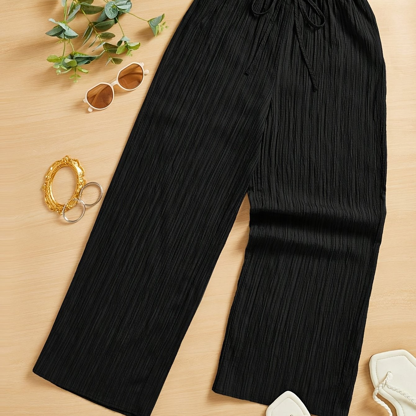 TEMU Women's Loose-fit Casual Textured Trousers