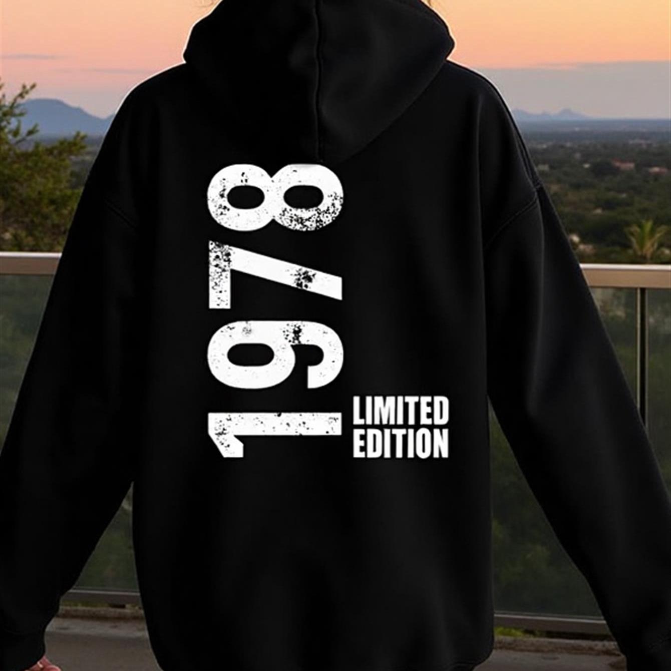 Image of 1978 Edition Women's Hooded Sweatshirt | Vintage Slogan Print, Casual Pullover With Drawstring Hood, Machine Washable, Long Sleeve, Geometric Pattern, Wear - Elegant Collection