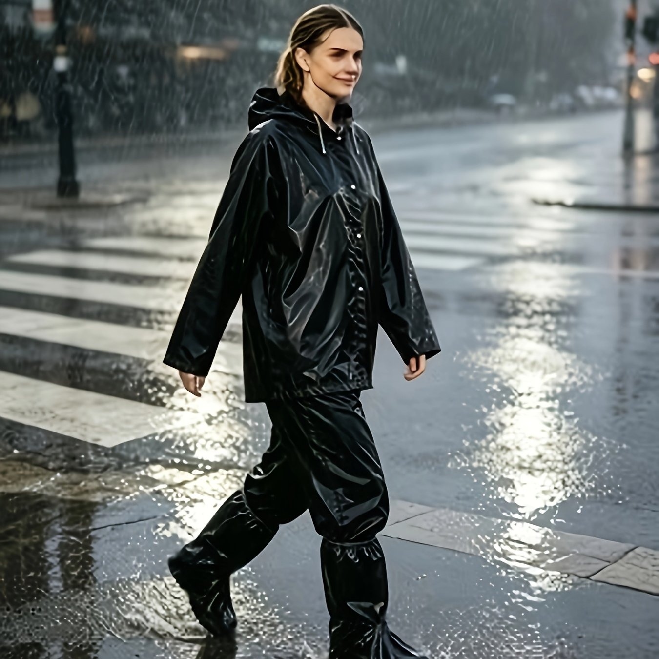 TEMU One-size Semi-transparent Eva Rain Suit, Full-body High Quality With Cross-tie Buttons: 1 Rain Jacket + 1 Pair Of Rain Pants + 2pcs Shoe Covers,